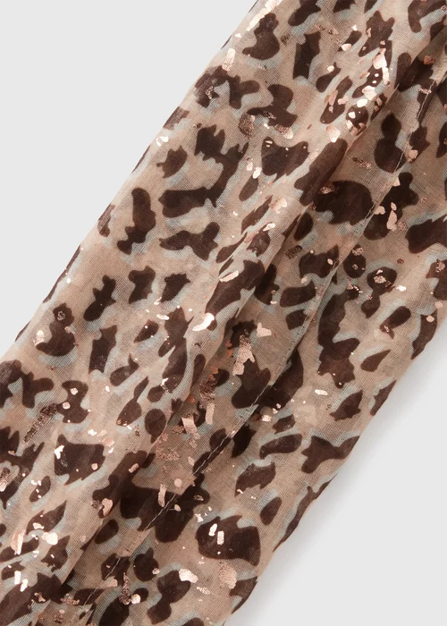 Brown Gold Foil Leopard Woven Scarf - One Size Image 2