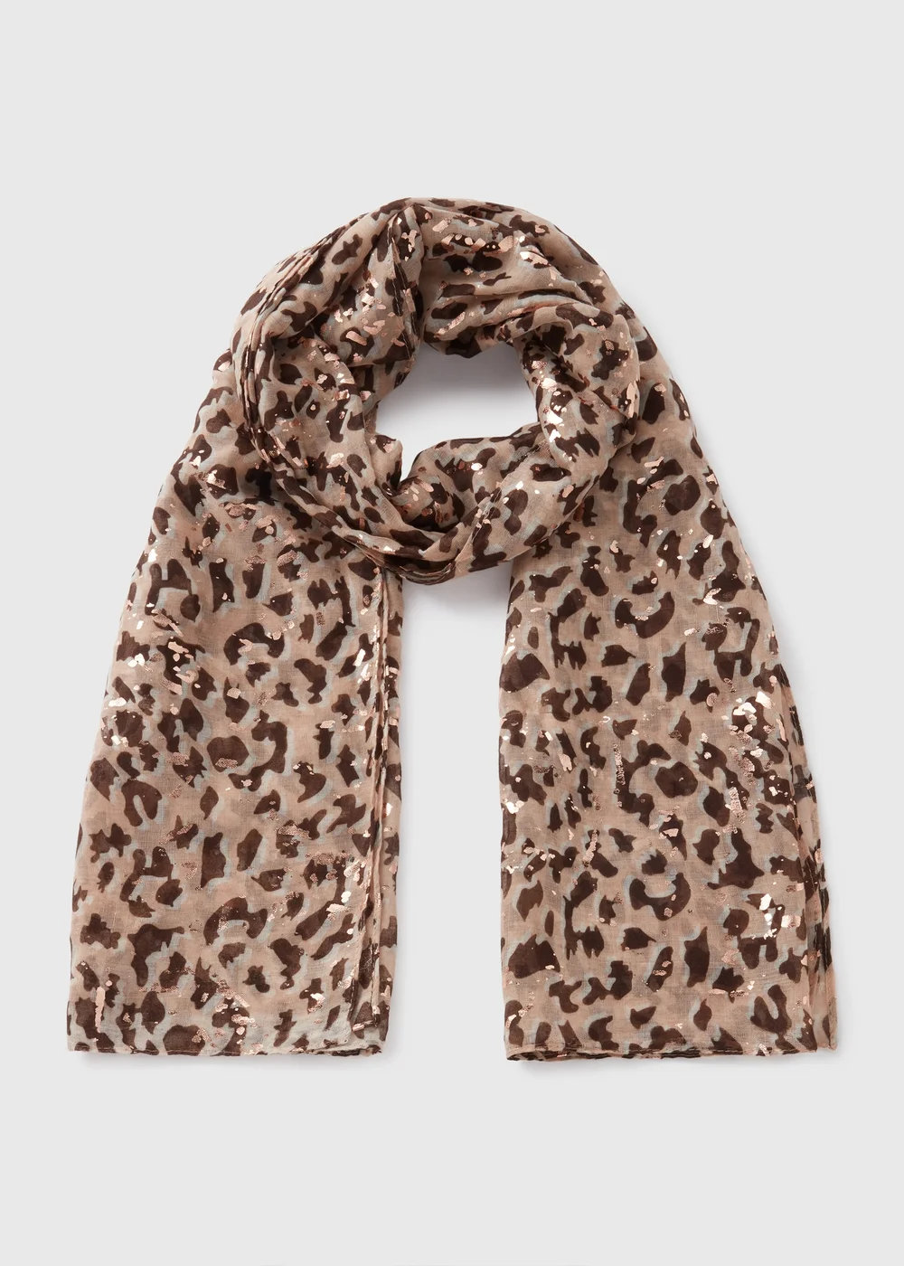 Brown Gold Foil Leopard Woven Scarf - One Size Image 1