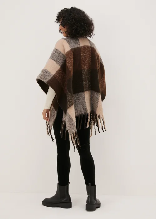 Brown Check Brushed Shawl - One Size Image 2