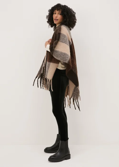 Brown Check Brushed Shawl - One Size Image 1