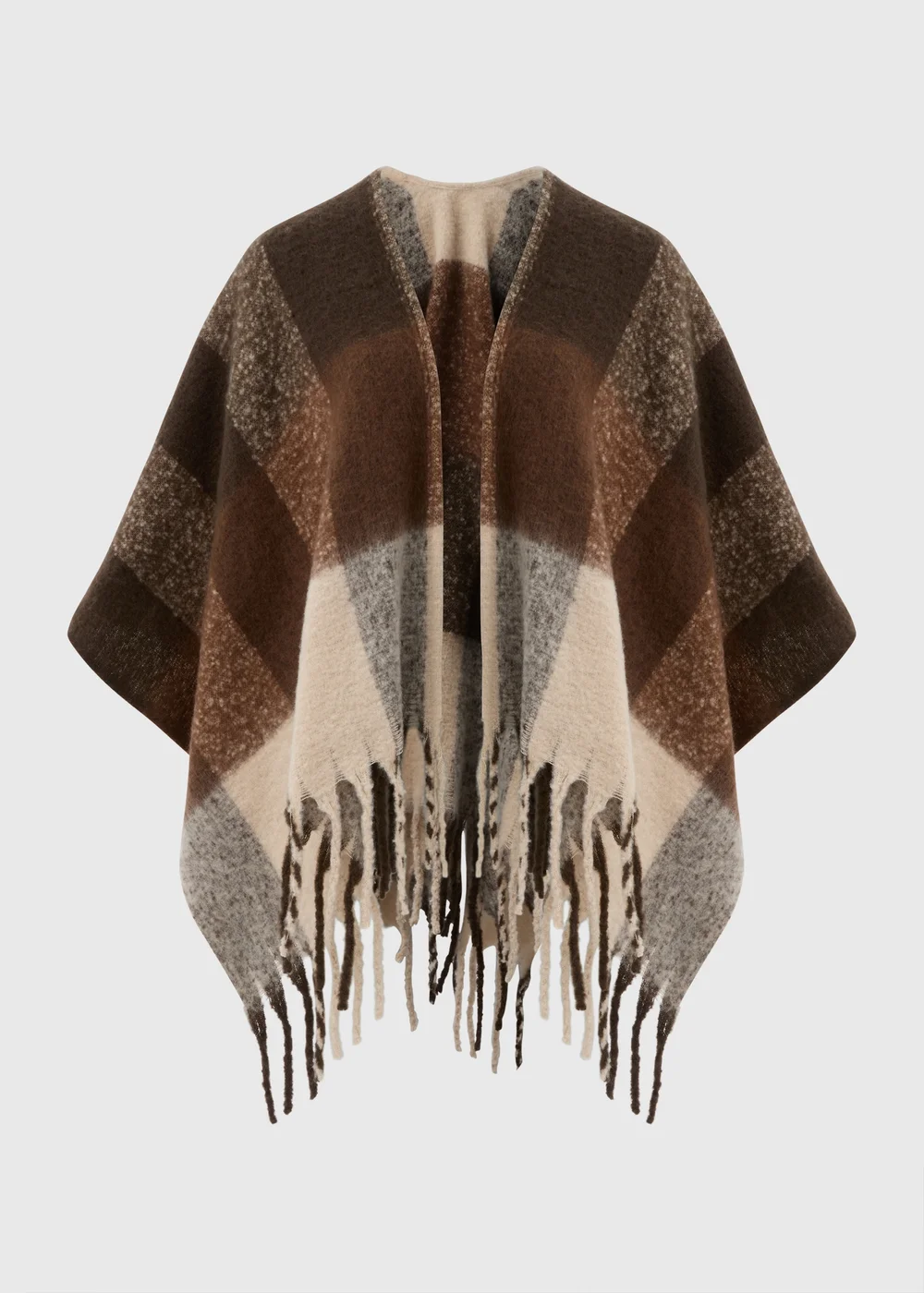 Brown Check Brushed Shawl - One Size Image 4