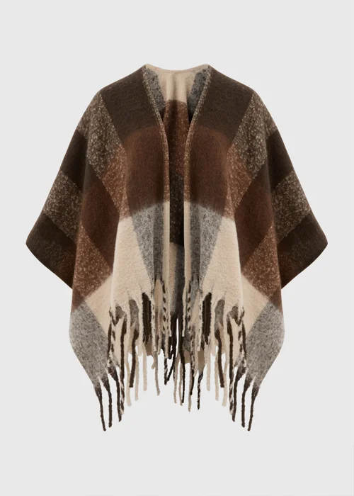 Brown Check Brushed Shawl - One Size Image 4