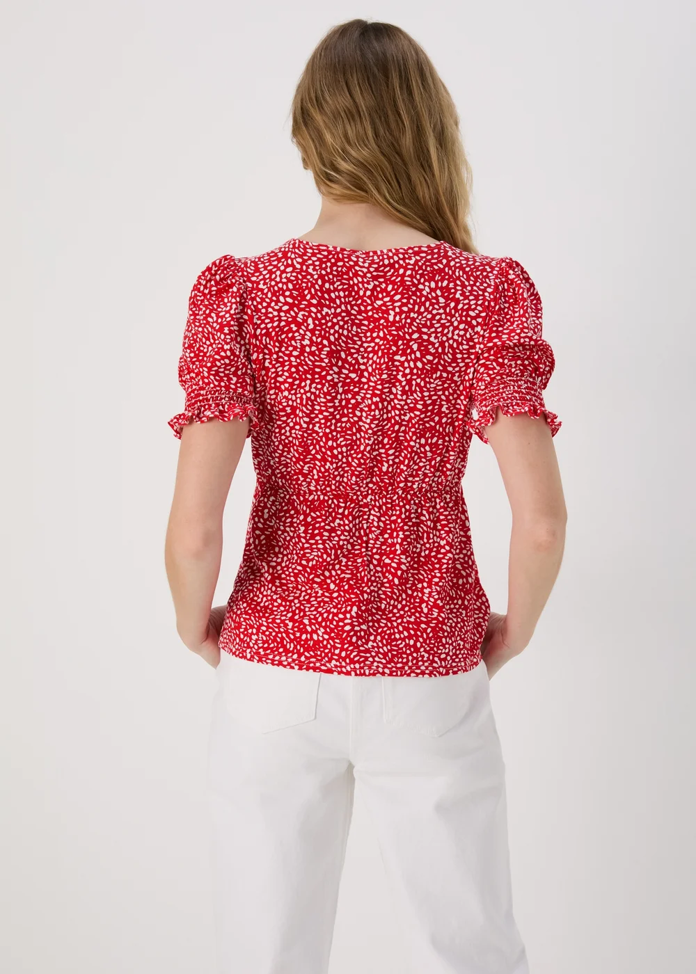 Red Shirred Cuff Jersey Top - 8 Image 2