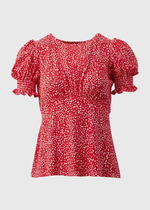 Red Shirred Cuff Jersey Top - 8 Image 5