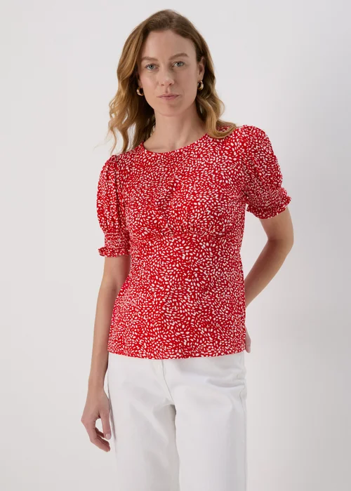 Red Shirred Cuff Jersey Top - 8 Image 1