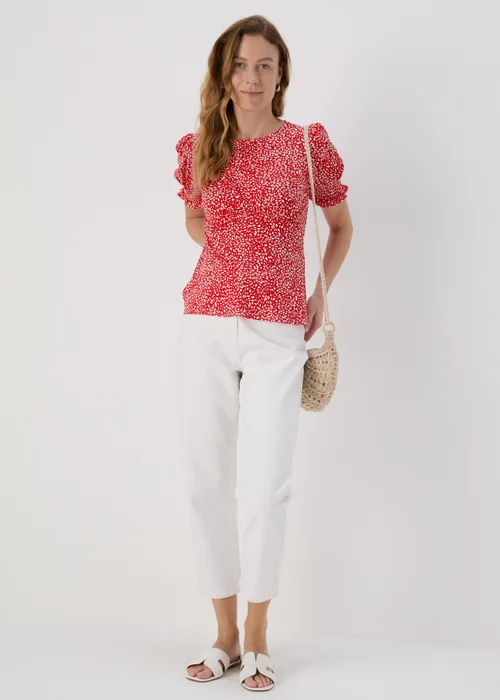 Red Shirred Cuff Jersey Top - 8 Image 4