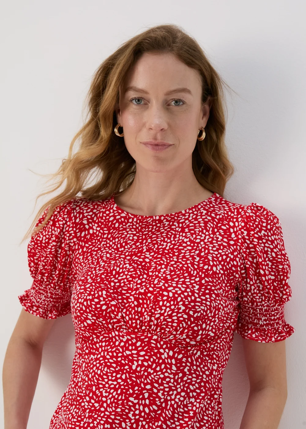 Red Shirred Cuff Jersey Top - 8 Image 3