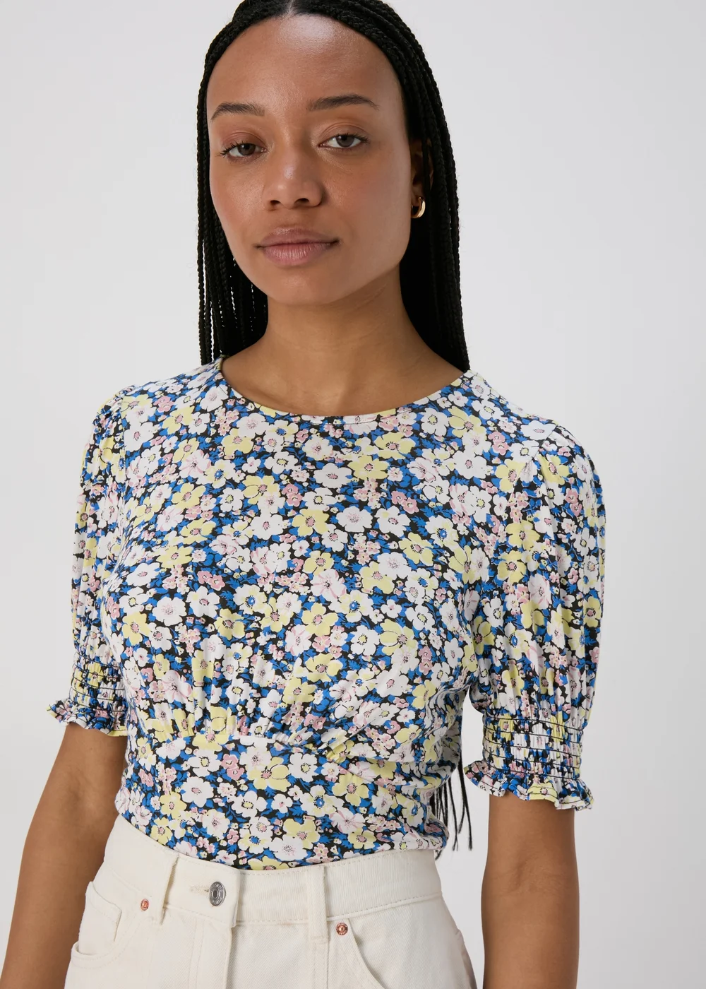 Multicoloured Shirred Cuff Jersey Top - Size 8 Image 1