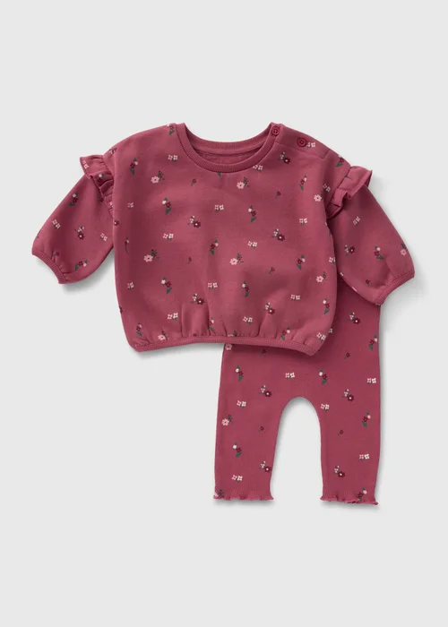Baby Burgundy Floral Top & Legging Set (Newborn-23mths) - Age 0 - 3 Months Image 1