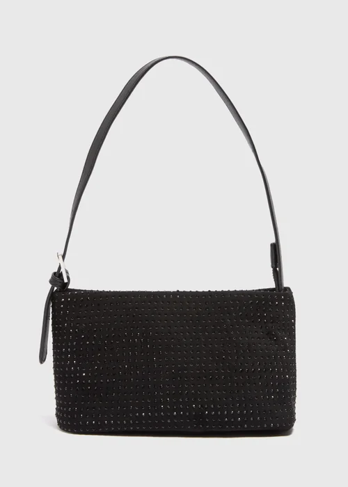 Black Diamante Shoulder Bag - One Size Image 3