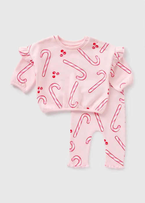 Baby Pink Candy Cane Sweatshirt & Leggings Set (Newborn-23mths) - Age 0 - 3 Months Image 1