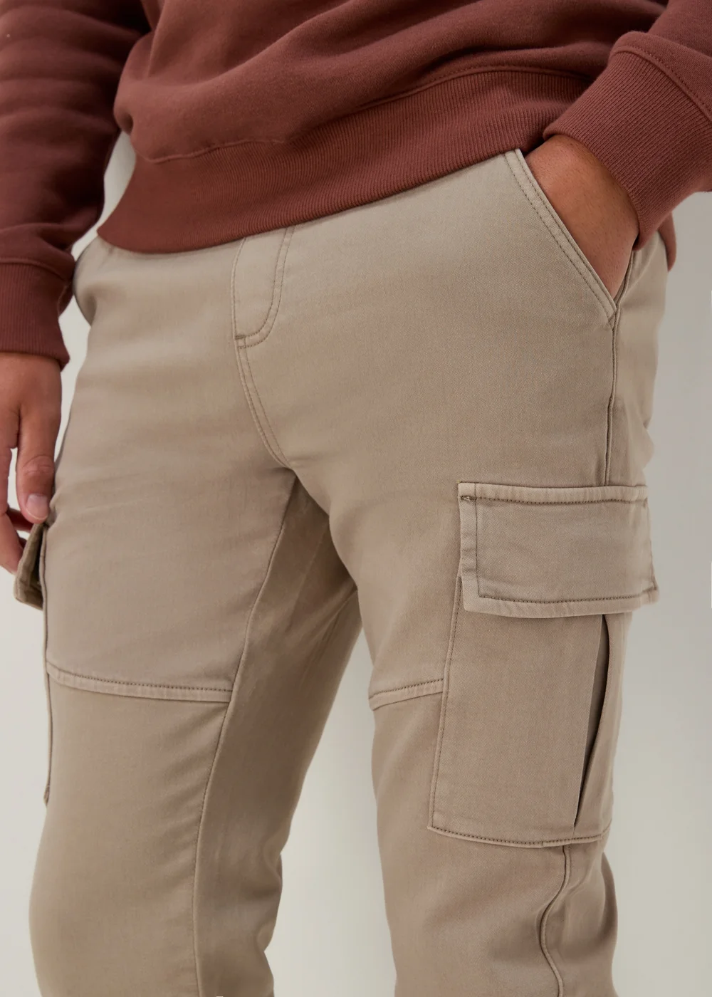 Khaki Knitted Cargo Trousers - 30 Waist Regular Image 3