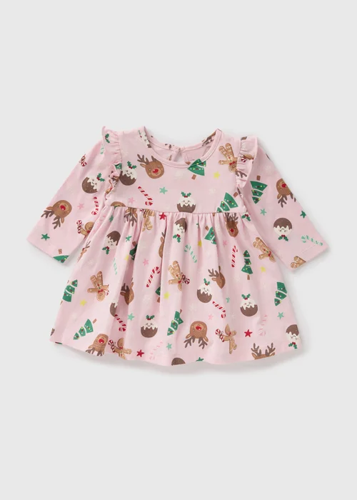 Baby Pink Christmas Dress (Newborn-23mths) - 0-3 months Image 1