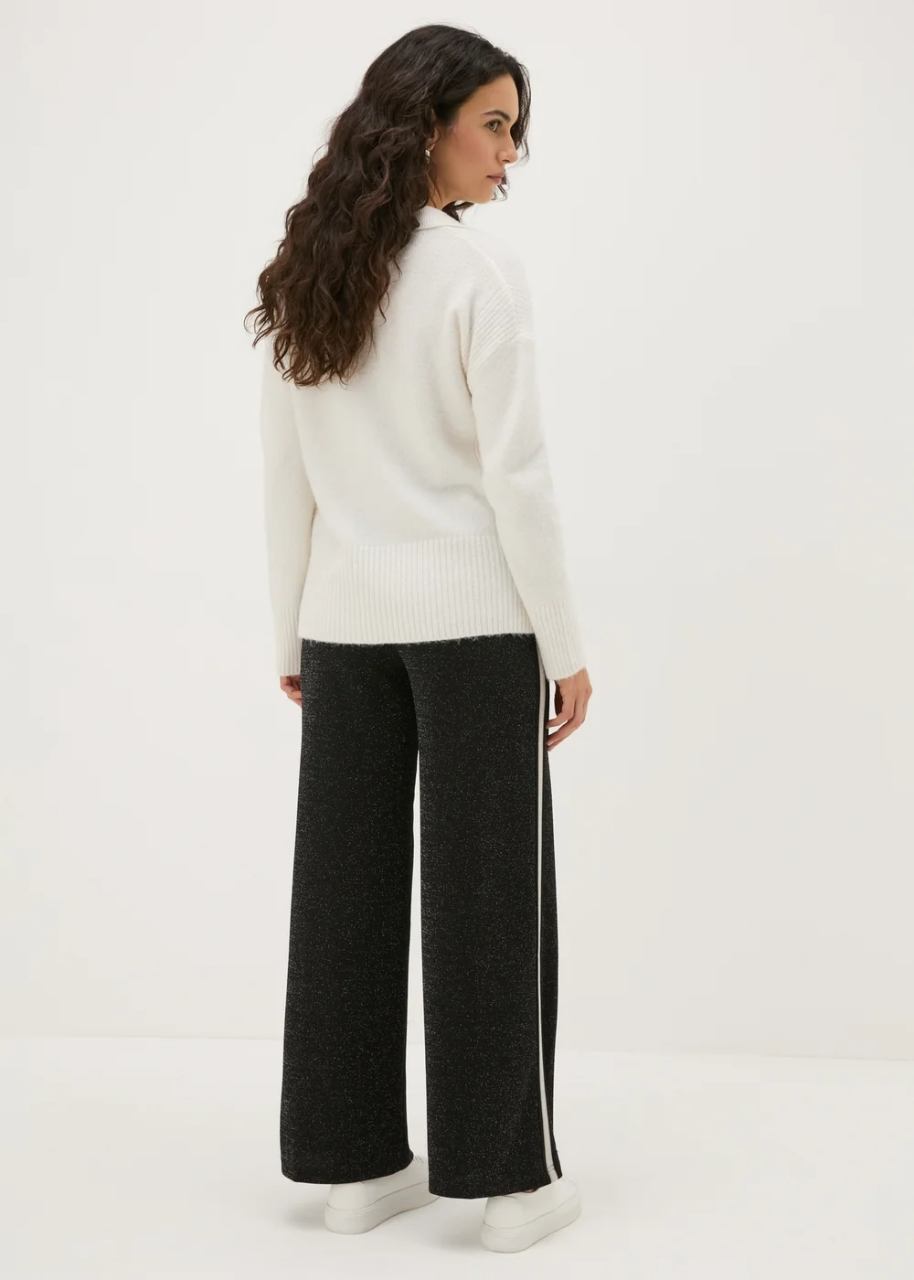 Black Wide Leg Sparkle Stripe Trousers - 8 Image 2