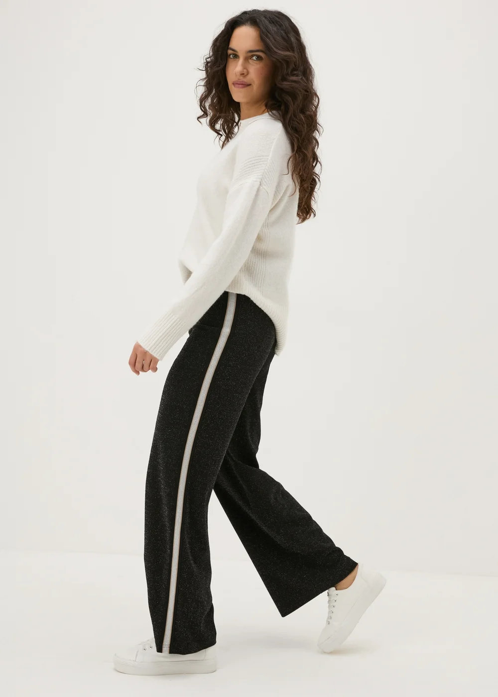 Black Wide Leg Sparkle Stripe Trousers - 8 Image 1