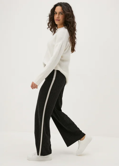 Black Wide Leg Sparkle Stripe Trousers - 8 Image 1