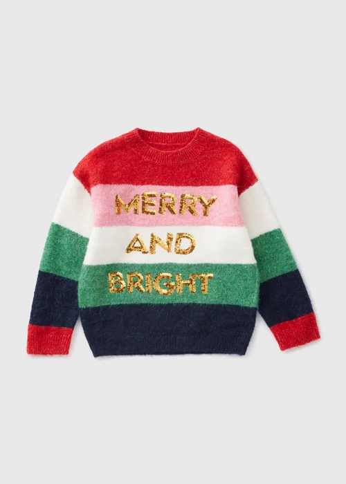Kids Red Stripe Christmas Merry and Bright Jumper (1-7yrs) - 1-1.5 Yrs Image 1