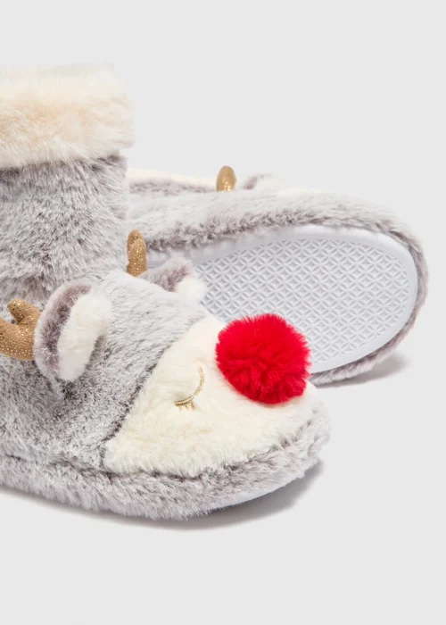 Winter Poem Grey Reindeer Slipper Boots - Small Image 2