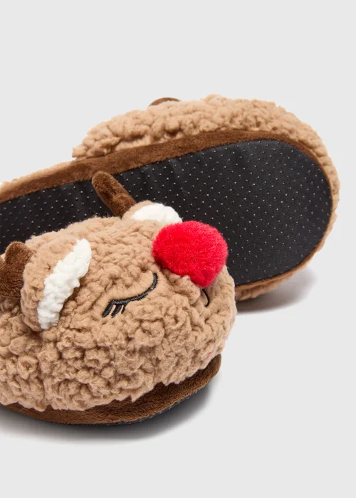 Winter Poem Brown Reindeer Mule Slippers - S Image 2