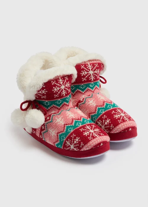 Red Fairisle Boot Slippers - Small Image 1