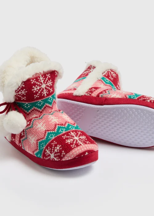 Red Fairisle Boot Slippers - Small Image 2