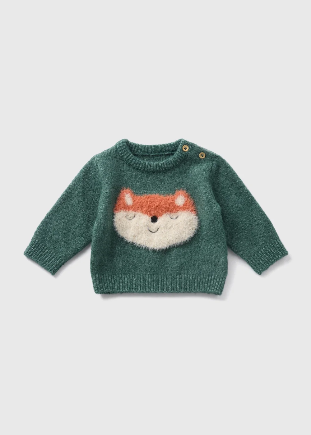 Baby Green Knitted Fox Jumper (Newborn-23mths) - 0-3 months Image 1