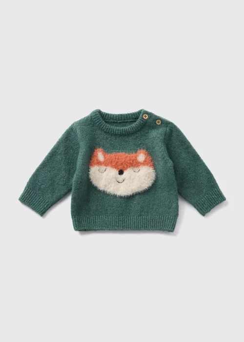 Baby Green Knitted Fox Jumper (Newborn-23mths) - 0-3 months Image 1
