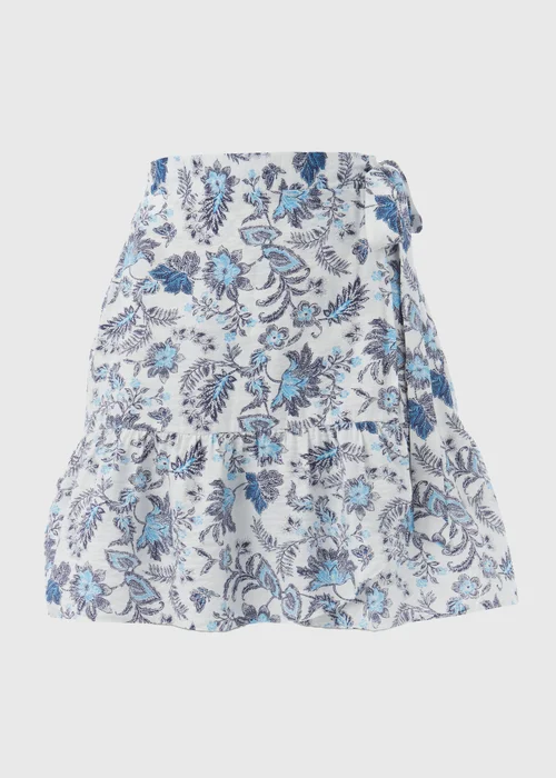 White Floral Mini Wrap Skirt - Size 8 Image 5