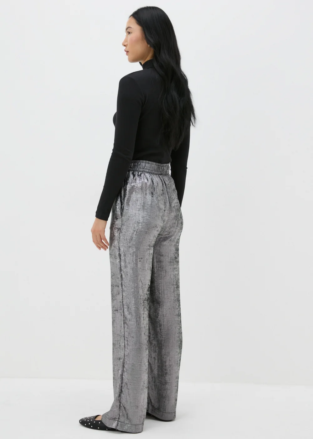 Silver Wide Leg Textured Trousers - 8 Image 3