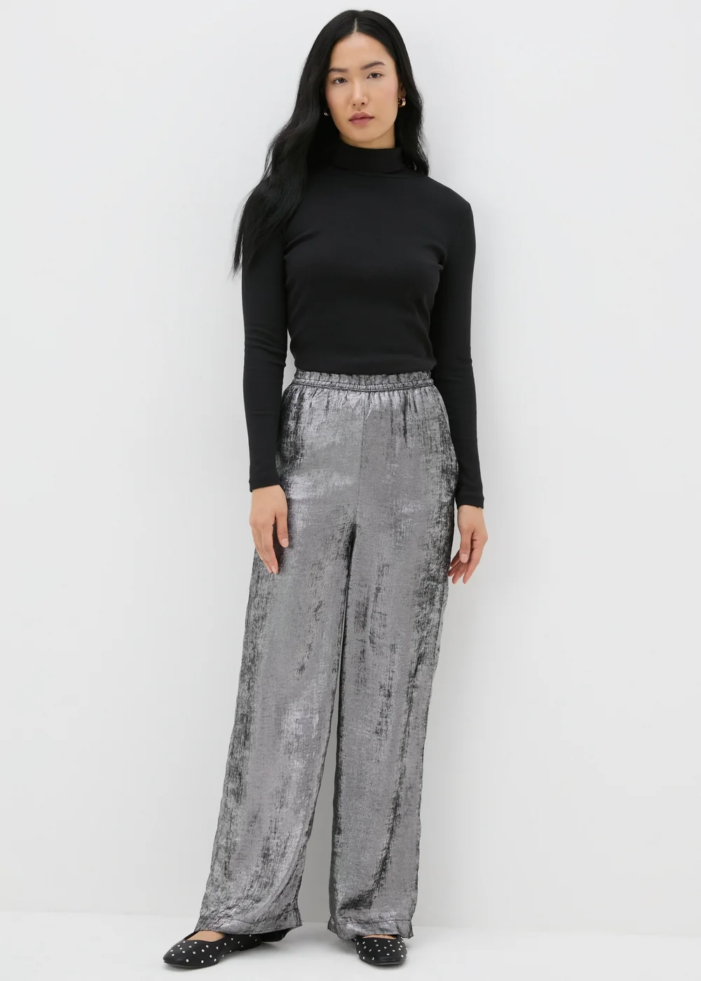 Silver Wide Leg Textured Trousers - 8 Image 1