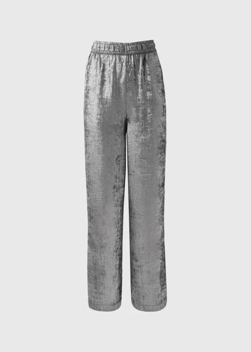 Silver Wide Leg Textured Trousers - 8 Image 4