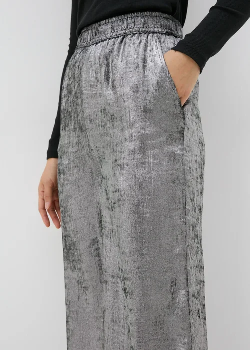Silver Wide Leg Textured Trousers - 8 Image 2