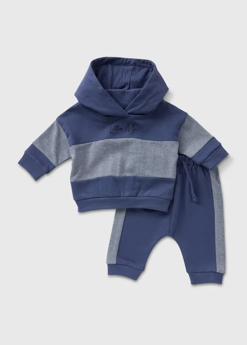 Baby Navy Herringbone Hoodie & Jogging Bottoms Set (Newborn-23mths) - Age 0 - 3 Months Image 1