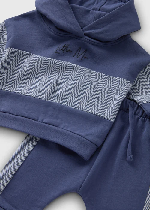 Baby Navy Herringbone Hoodie & Jogging Bottoms Set (Newborn-23mths) - Age 0 - 3 Months Image 2