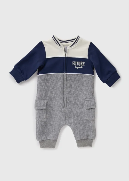 Baby Grey Baseball Collar Romper (Newborn-23mths) - 0-3 months Image 1
