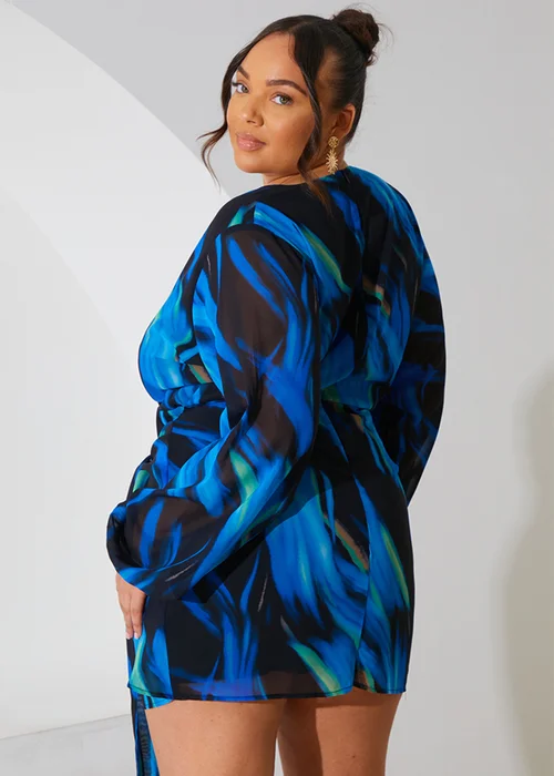 In The Style Perrie Sian Black Abstract Print Wrap Mini Dress - Size 8 Image 8
