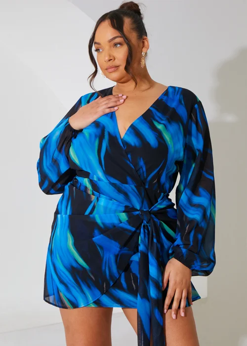 In The Style Perrie Sian Black Abstract Print Wrap Mini Dress - Size 8 Image 7