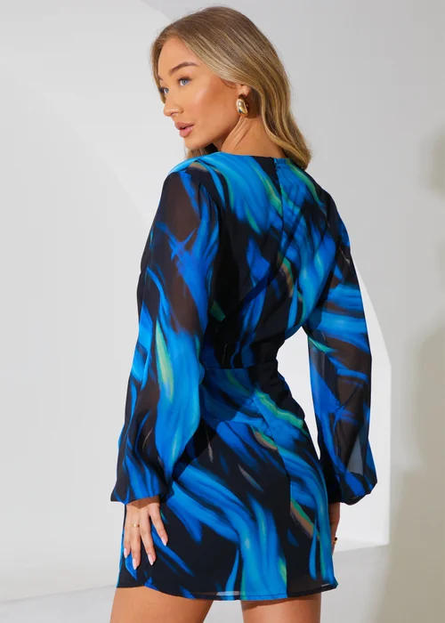 In The Style Perrie Sian Black Abstract Print Wrap Mini Dress - Size 8 Image 6