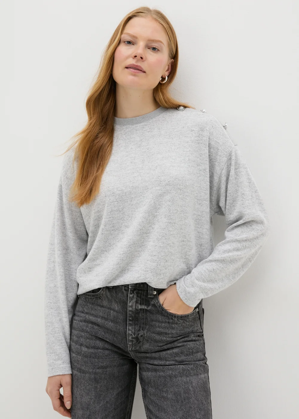 Grey Shoulder Embellished Sweatshirt - S Image 1