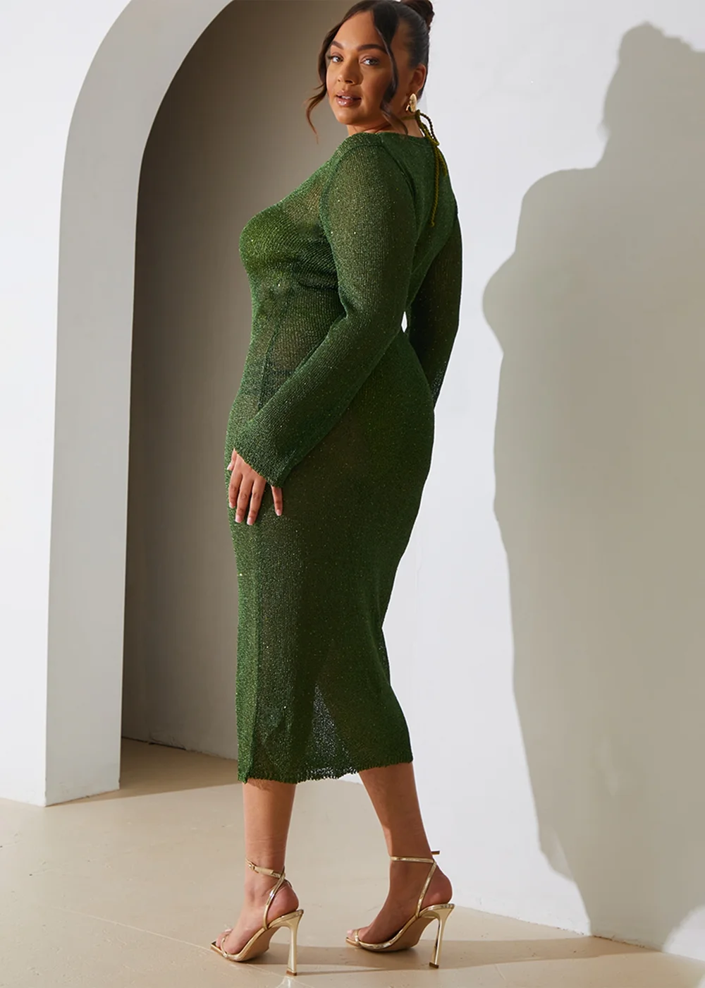 In The Style Green Sequin Knitted Maxi Dress - 6-8 Image 6