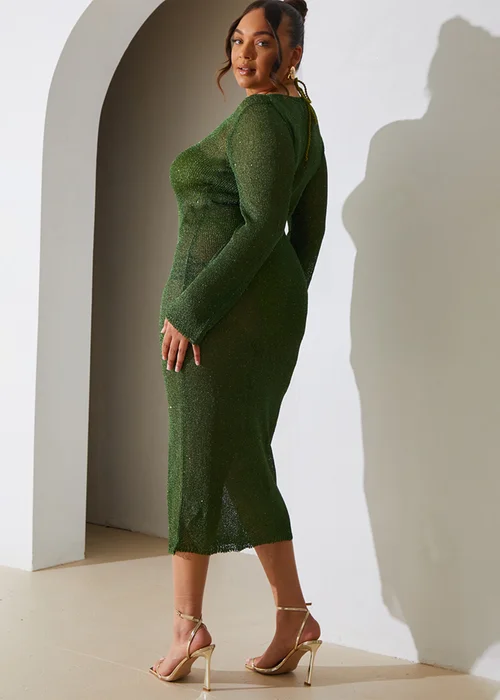 In The Style Green Sequin Knitted Maxi Dress - 6-8 Image 6