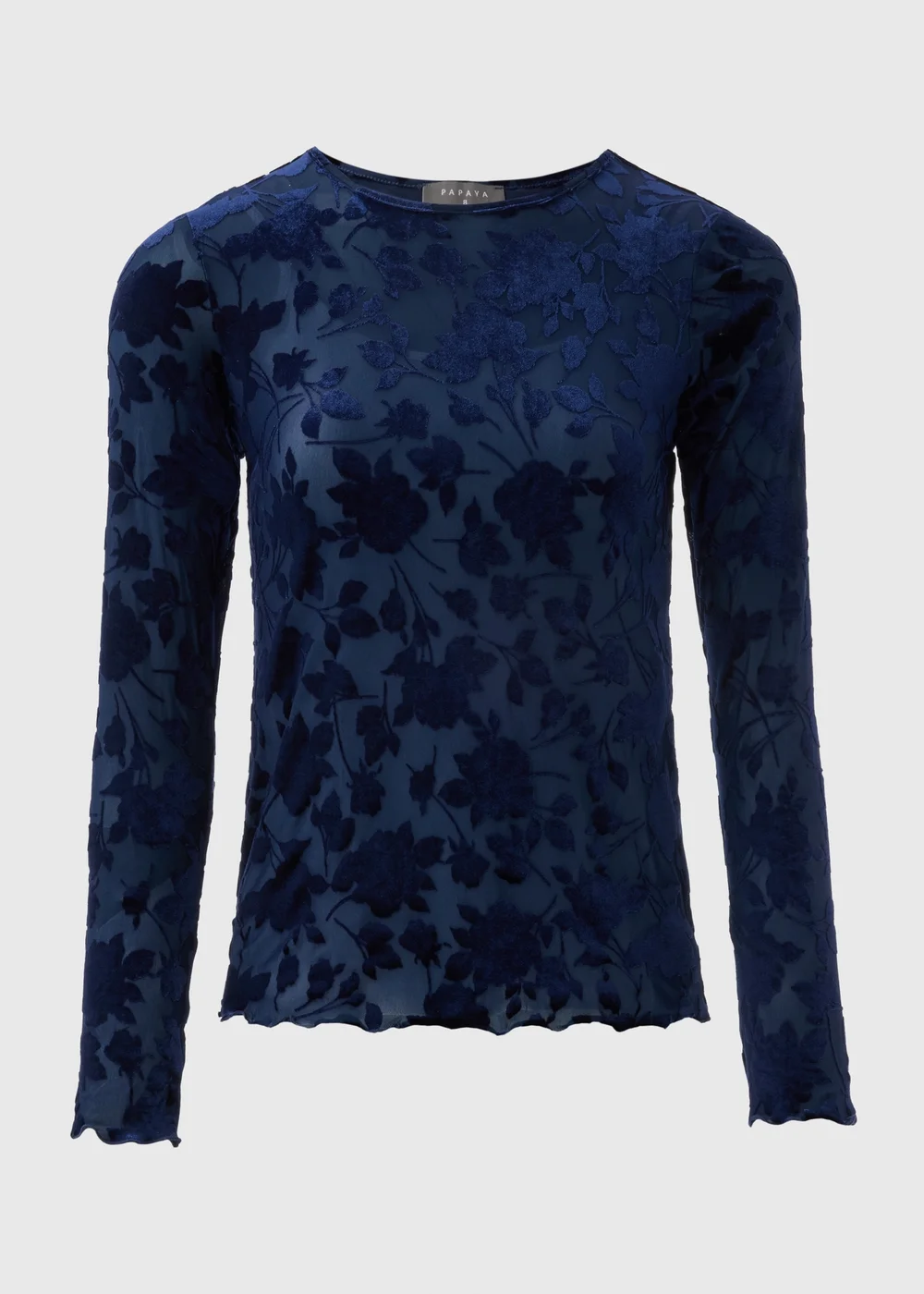 Navy Floral Velour High Neck Top - 8 Image 4