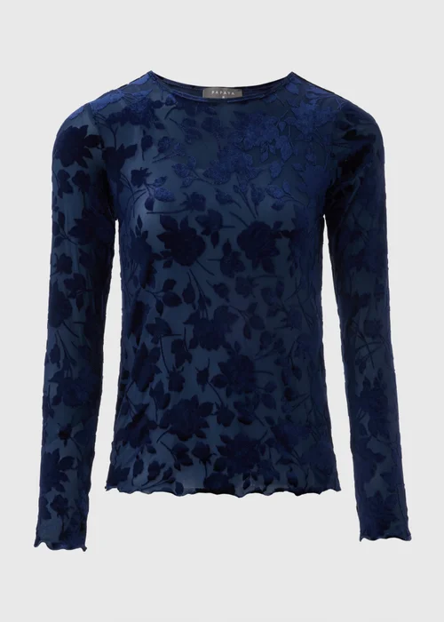 Navy Floral Velour High Neck Top - 8 Image 4