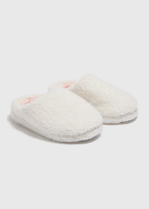 Girls Cream Borg Mule Slippers (Younger 10-Older 5) - Size 1 Image 1