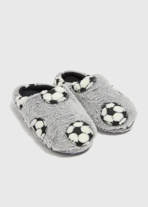 Boys Grey Football Mule Slippers (Younger 10-Older 6) - Size 1 Image 1