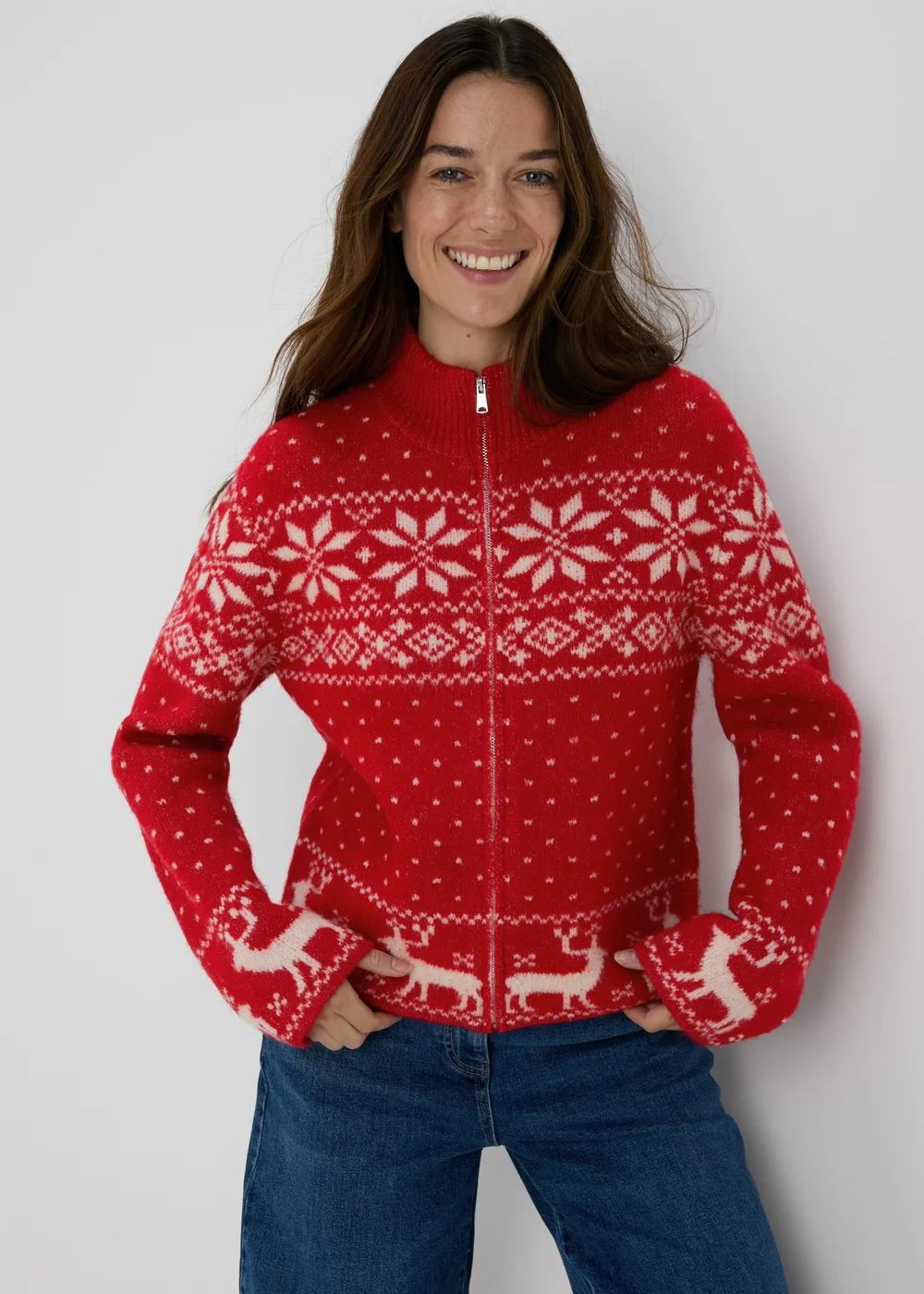 Winter Poem Red Fairisle Half Zip - XS Image 1