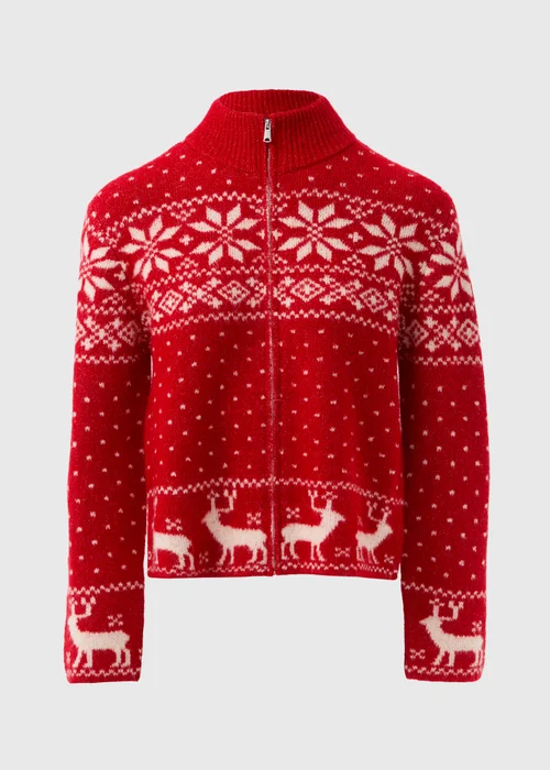 Winter Poem Red Fairisle Half Zip - XS Image 4
