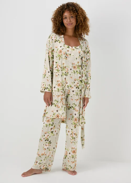 Green Floral Satin Dressing Gown - Size 8 Image 1