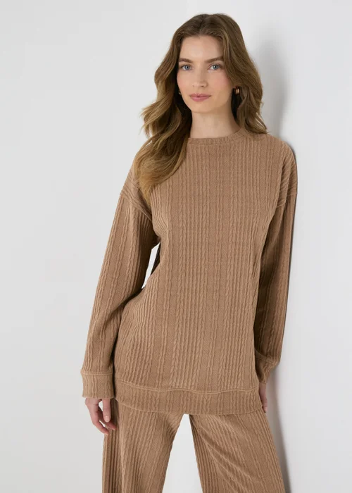 Brown Cable Knit Sweatshirt - S Image 1