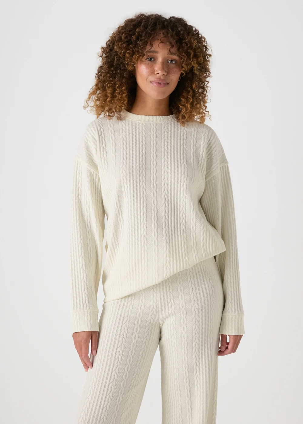 Cream Cable Knit Sweatshirt - Small Image 3